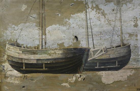 H. Neirynck, a pair of oils on canvas, Beached fishing boats, signed and dated 1925/1929 60 x 90cm.